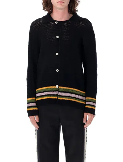 Bode Black Harbor Stripe Cardigan In Black Multi