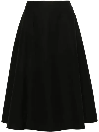 Bottega Veneta Womens Black Compact Pleated Wool Midi Skirt In Black
