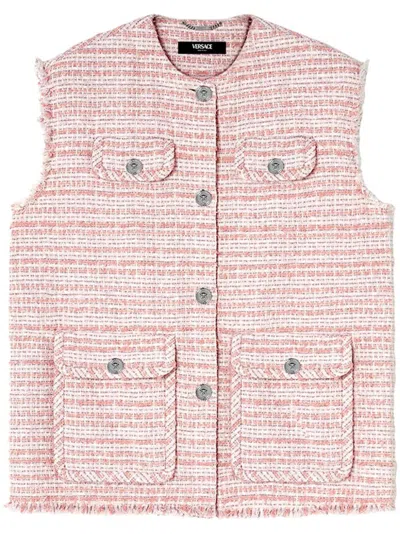 Shop Versace Women's Oversize Tweed Vest In Pink & Purple