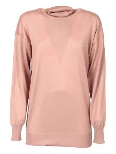 Tom Ford Pink High-neck Knitted Long-sleeve Top In Nude & Neutrals