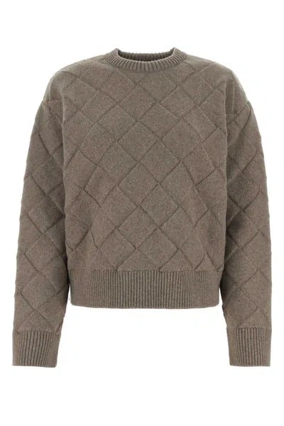 Bottega Veneta Ribbed Wool Blend Sweater With Intrecciato Motif In Grey