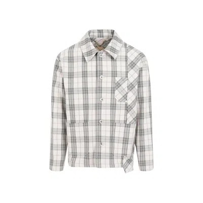 Golden Goose Ecru/green Checked Shirt Jacket In Cotton In Nude & Neutrals