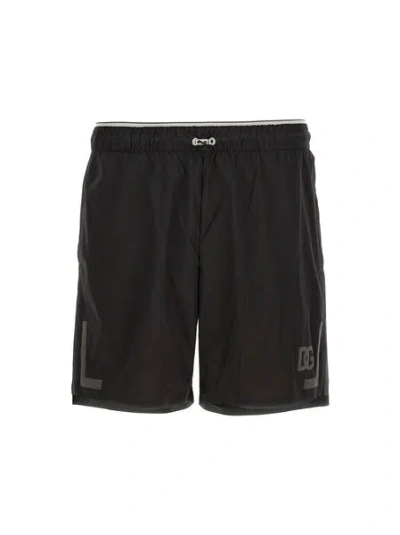 Dolce & Gabbana Thigh-length Monogram-print Swim Shorts In Black
