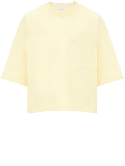 Bottega Veneta Jersey Cropped T-shirt With V Pocket In Yellow,orange
