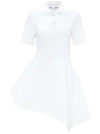 Jw Anderson Asymmetric Mini Polo Dress In White