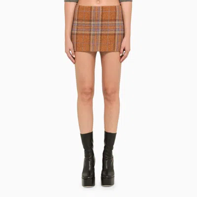 We11 Done Checked Wool Mini Skirt With Side Zip In Orange