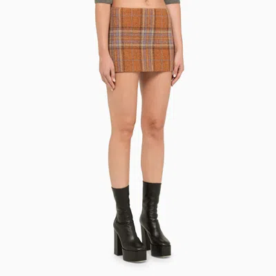 We11 Done Checked Wool Mini Skirt With Side Zip In Orange
