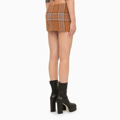 We11 Done Checked Wool Mini Skirt With Side Zip In Orange