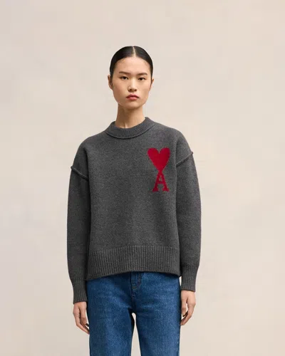 Ami Alexandre Mattiussi Red Ami De Coeur Sweater Grey Unisex