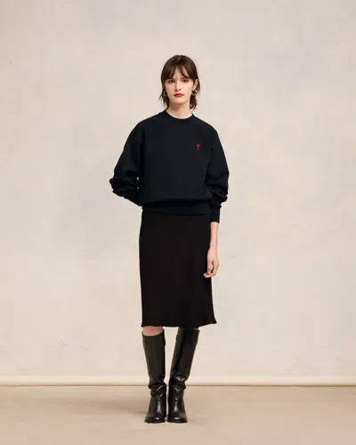 Ami Alexandre Mattiussi Ami Paris Ami De Coeur Wool Crewneck Sweater In Black