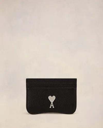 Ami Alexandre Mattiussi Black Paris Paris Card Holder In Black/ Vibrated Silver