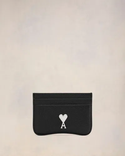 Ami Alexandre Mattiussi Black Paris Paris Card Holder In Black/ Vibrated Silver