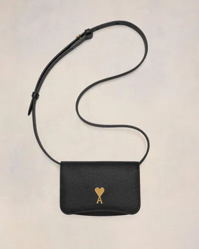 Ami Alexandre Mattiussi Paris Paris Strap Card Holder Black In Black/ Vibrated Brass