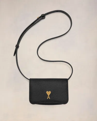 Ami Alexandre Mattiussi Paris Paris Strap Card Holder Black In Black/ Vibrated Brass