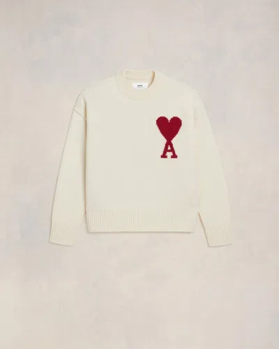 Ami Alexandre Mattiussi Ami Paris Ami Heart Design Wool Sweater In Intarsia Knit In White