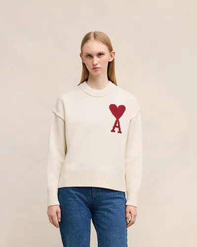 Ami Alexandre Mattiussi Ami Paris Ami Heart Design Wool Sweater In Intarsia Knit In White