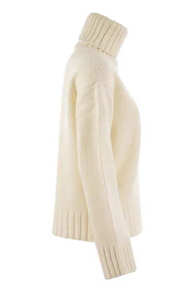 Shop Fabiana Filippi Wool, Silk And Cashmere Blend Turtleneck Sweater In Beige