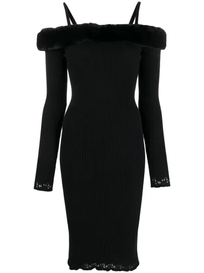 Blumarine Black Viscose Stretch Off Shoulder Dress