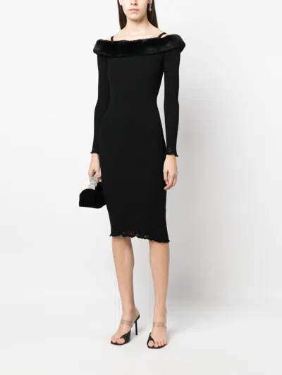 Blumarine Black Viscose Stretch Off Shoulder Dress