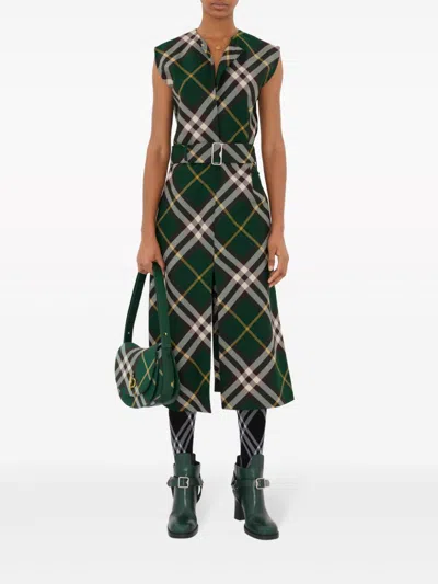 Burberry Sleeveless Nova Check Pattern Midi Dress