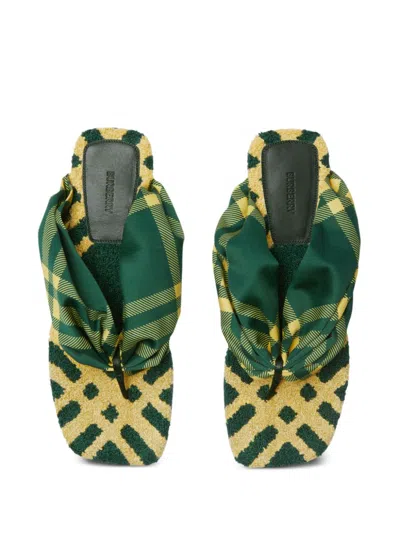 Burberry Check Pattern Thong Strap Open Toe Branded Footbed Flat
