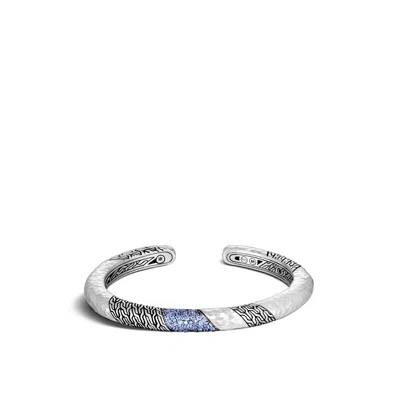 John Hardy Classic Chain Hammered Slim Kick Cuff In Blue Sapphire