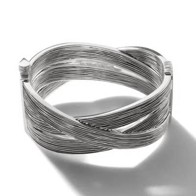 John Hardy Bamboo Striated Hinged Bangle Bracelet In Sterling Silver