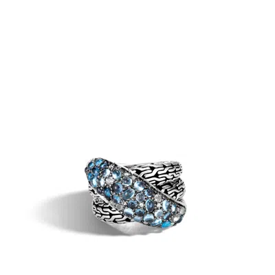 John Hardy Classic Chain Overlap Ring In Treated London Blue Topaz