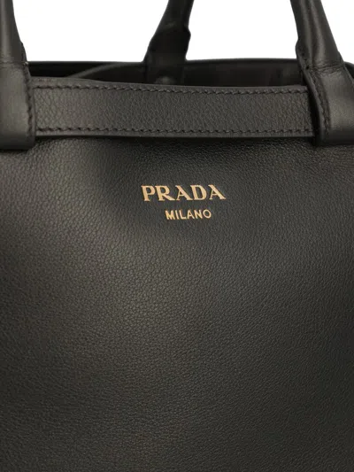 Prada Small Logo Leather Top Handle Bag In Black