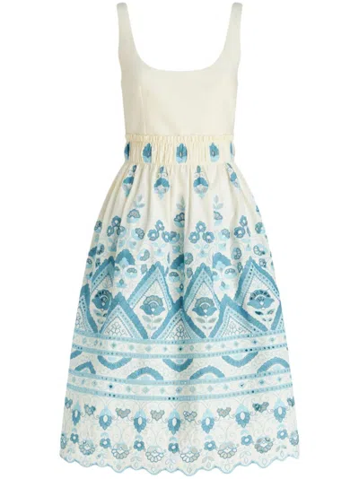 Etro Chic Blue And White Cotton Blend Dress With Front Tie And Cut-out Details