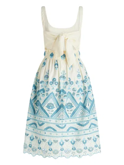 Etro Chic Blue And White Cotton Blend Dress With Front Tie And Cut-out Details