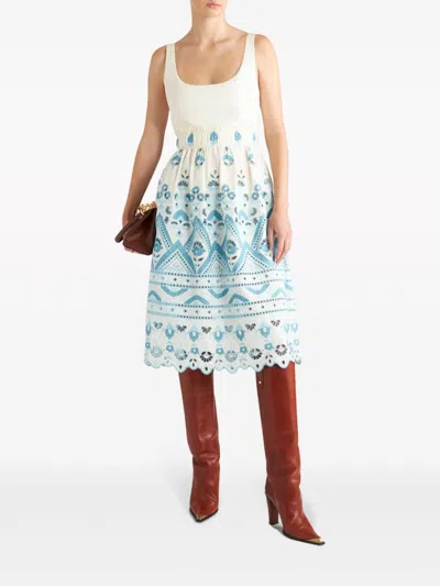 Etro Chic Blue And White Cotton Blend Dress With Front Tie And Cut-out Details