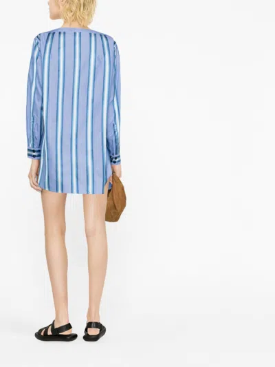 Etro Off-the-shoulder Embroidered Striped Cotton And Silk-blend Mini Shirt Dress