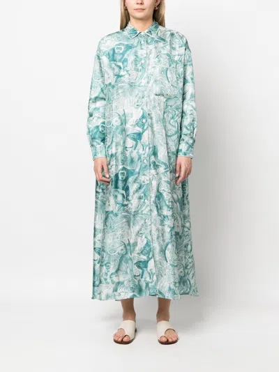 F.r.s . F.r.s. Printed Silk Shirt Dress In Blue