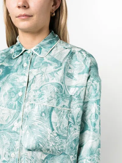 F.r.s . F.r.s. Printed Silk Shirt Dress In Blue