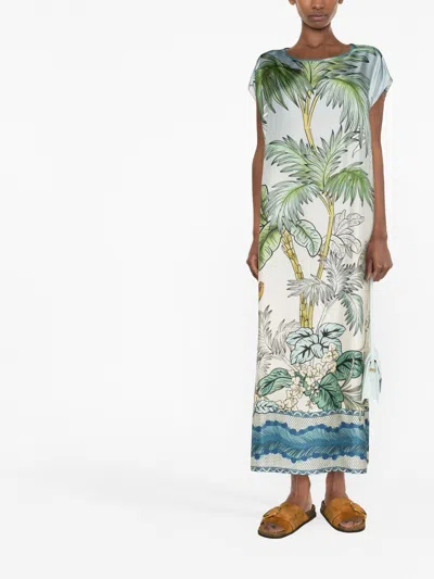 F.r.s . F.r.s. Short Printed Silk Kaftan Dress In Clear Blue