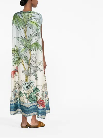 F.r.s . F.r.s. Short Printed Silk Kaftan Dress In Clear Blue
