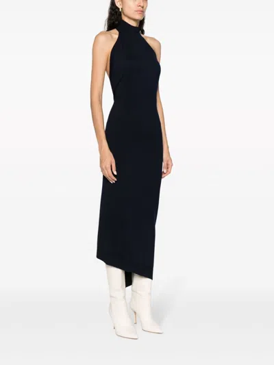 Fendi Funnel-neck Sleeveless Ribbed-knit Dress In Blue