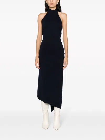 Fendi Funnel-neck Sleeveless Ribbed-knit Dress In Blue