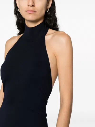 Fendi Funnel-neck Sleeveless Ribbed-knit Dress In Blue