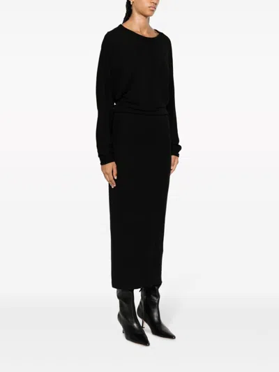 Khaite The Trina Long-sleeved Open-back Midi Dress In Black