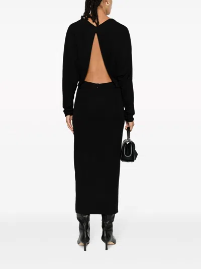 Khaite The Trina Long-sleeved Open-back Midi Dress In Black