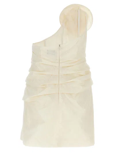 Magda Butrym Asymmetric Off-the-shoulder Silk Taffeta Dress In Neutral