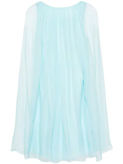 Max Mara Women Mini Light Blue Dress With Drawstring In Silk Chiffon Woman