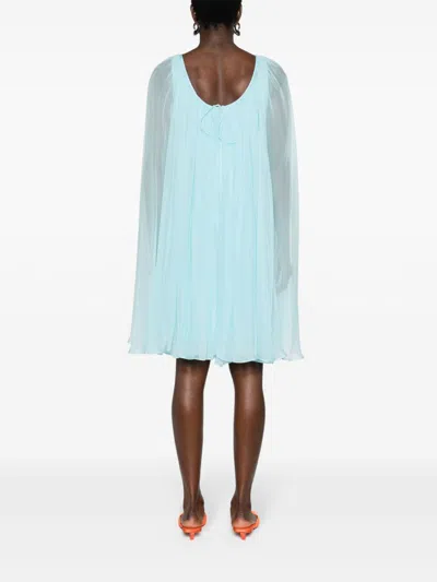 Max Mara Women Mini Light Blue Dress With Drawstring In Silk Chiffon Woman