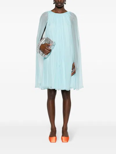 Max Mara Women Mini Light Blue Dress With Drawstring In Silk Chiffon Woman