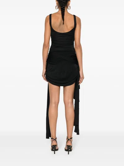 Mugler Draped Mini Dress With Side Trains In Black
