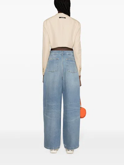 Shop Palm Angels Wide Leg Denim Jeans