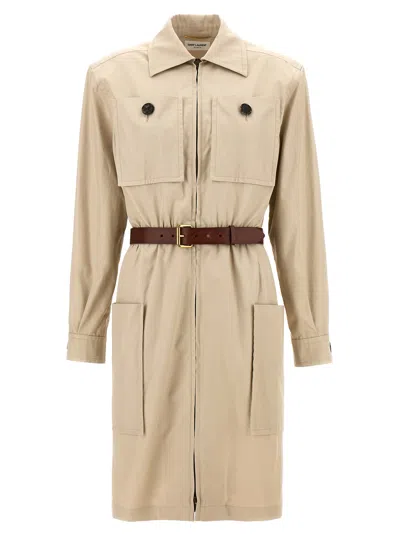 Saint Laurent Utility Dress With Belted Waist And Pockets