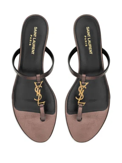 Saint Laurent Cassandra Leather Ysl Thong Sandals